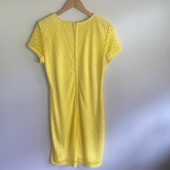 Y2K Vintage Bisou Bisou Yellow Lace Sheath Dress L 14 Crochet Overlay Boho Glam - Picture 10 of 17